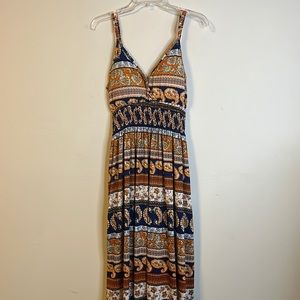 Bobbie Brooks plus size 2X paisley boho spaghetti strap orange/navy maxi dress